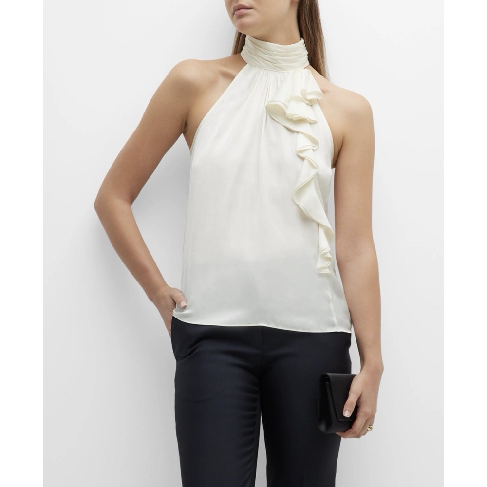 NWT Ramy Brook Rella High Neck Ruffle Halter Top Navy Size L - Picture 3 of 8